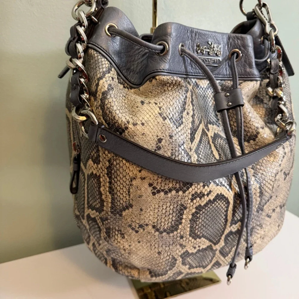 Coach Madison Python Embossed Marielle Leather Purse Snakeskin Shoulder Tote Bag - Picture 12 of 13